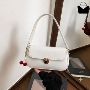 Elegant Ladies Handbag with Cherry Charm – Chic Shoulder Bag - Black
