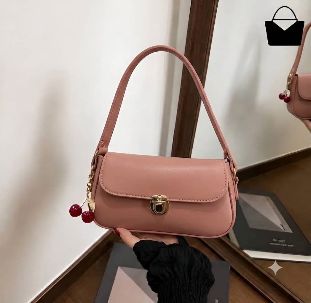 Elegant Ladies Handbag with Cherry Charm – Chic Shoulder Bag - Black - Image 4