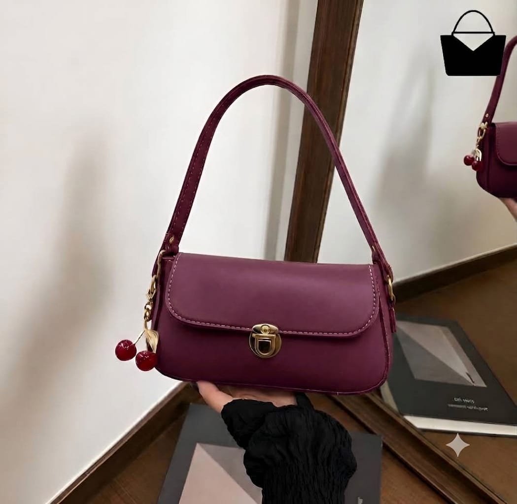 Elegant Ladies Handbag with Cherry Charm – Chic Shoulder Bag - Black - Image 5